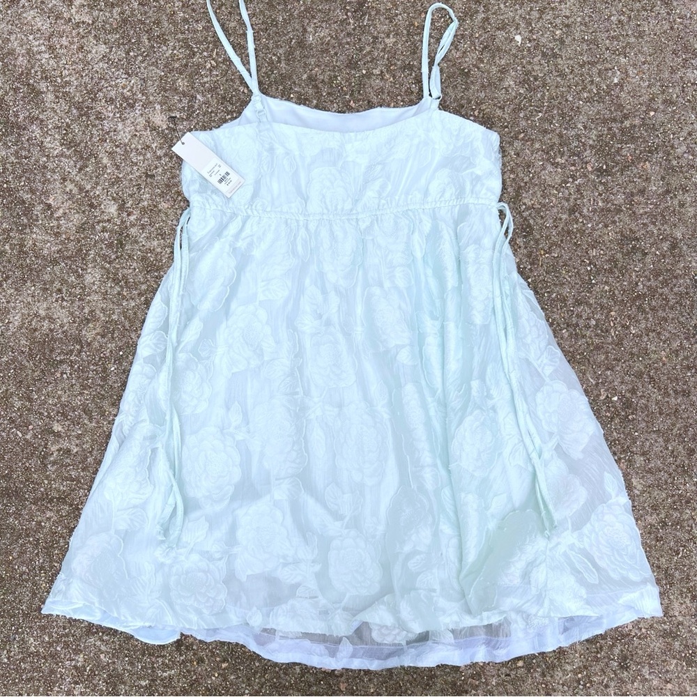 NWT Francesca’s Floral Joss Jacquard Babydoll Mini Dress Mint Baby Blue - Picture 3 of 8